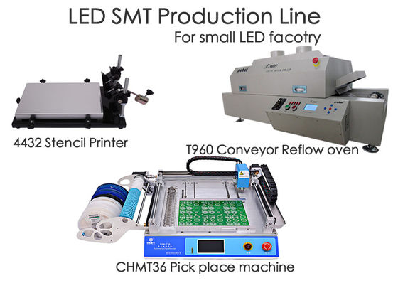 สายการผลิต LED SMT CHMT36 Chip Mounter, เครื่องพิมพ์ลายฉลุ, เตาอบ Reflow T960 สำหรับโรงงานขนาดเล็ก