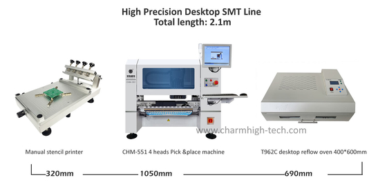 ความแม่นยําสูง 0201 Desktop PCB สายประกอบ 4 หัว CHM-551 SMD หักและวางเครื่อง Reflow Oven