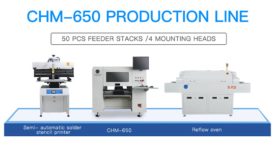 เครื่อง SMT Pick and Place แบบตั้งโต๊ะ Genius 4 หัว CHM-650 พร้อมตัวป้อน 50 ตัว