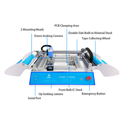 เครื่องติดตั้งแบบ SMT สองด้าน CHMT36VB เครื่องติดตั้งแบบตั้งโต๊ะ พร้อมตัวป้อน 58 ตัว