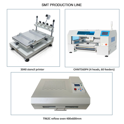 อัตราการผลิตของเครื่องยนต์ SMT ระดับ 4 หัว CHMT560P4, 3040 Printer, T962C Reflow Oven