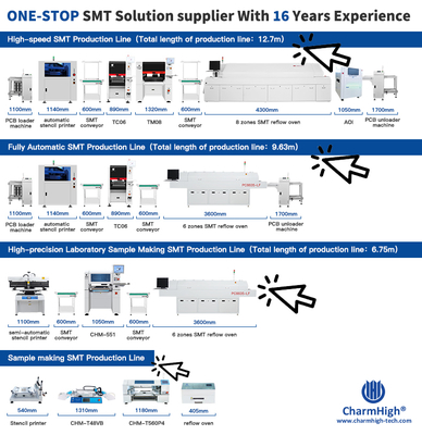 สายประกอบ PCB SMT Charmhigh พร้อมเครื่องพิมพ์ GKG-GSE และ 8-Zone Reflow